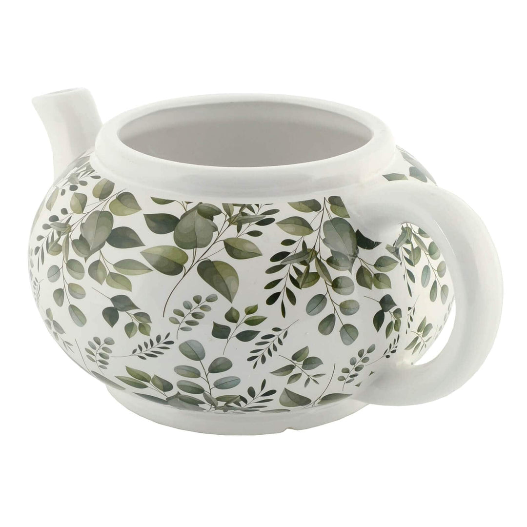 Eucalyptus pattern teapot ceramic planter for home and garden