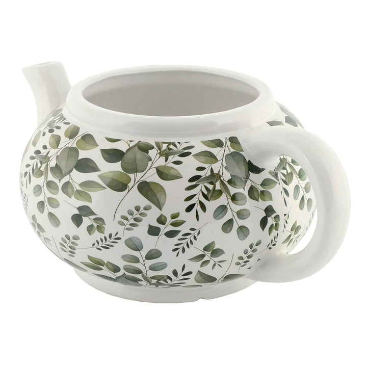 Eucalyptus pattern teapot ceramic planter for home and garden
