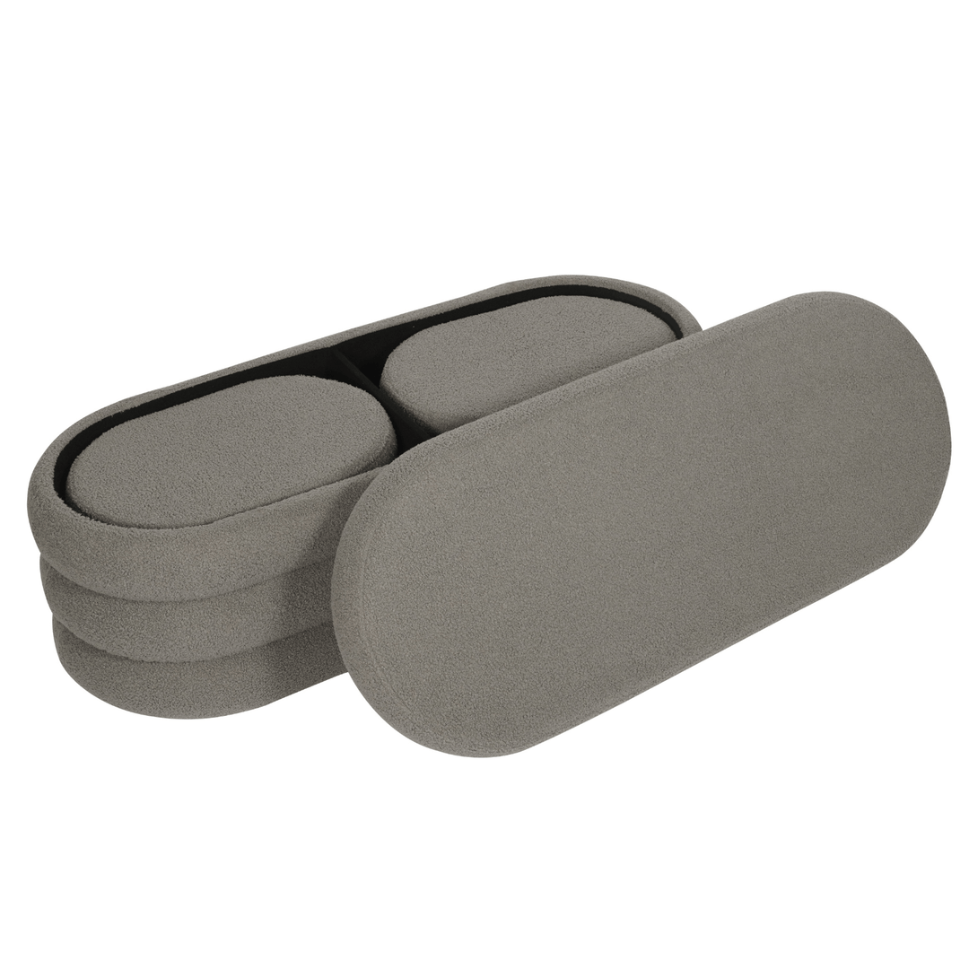 Set of 3 Teddy Ribbed Storage Stool Ottoman Bench Nested Plush Oval