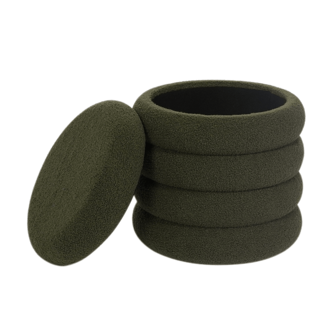 Ribbed Storage Stool Ottoman Plush Round Teddy Padded Seat Bedroom