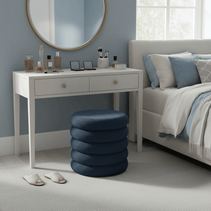 Ribbed Storage Stool Ottoman Plush Round Teddy Padded Seat Bedroom