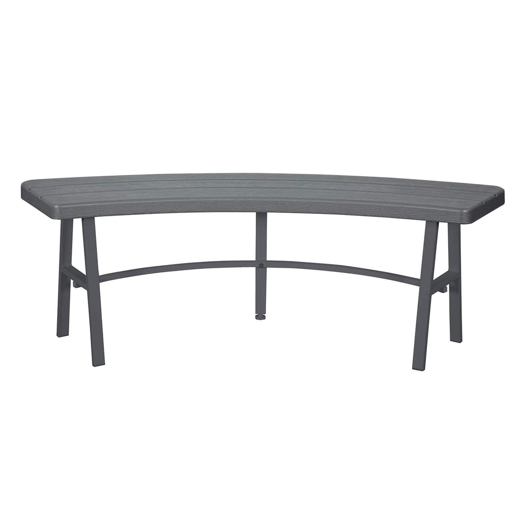Grey curved picnic bench on a white background