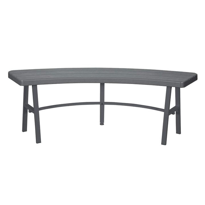 Grey curved picnic bench on a white background