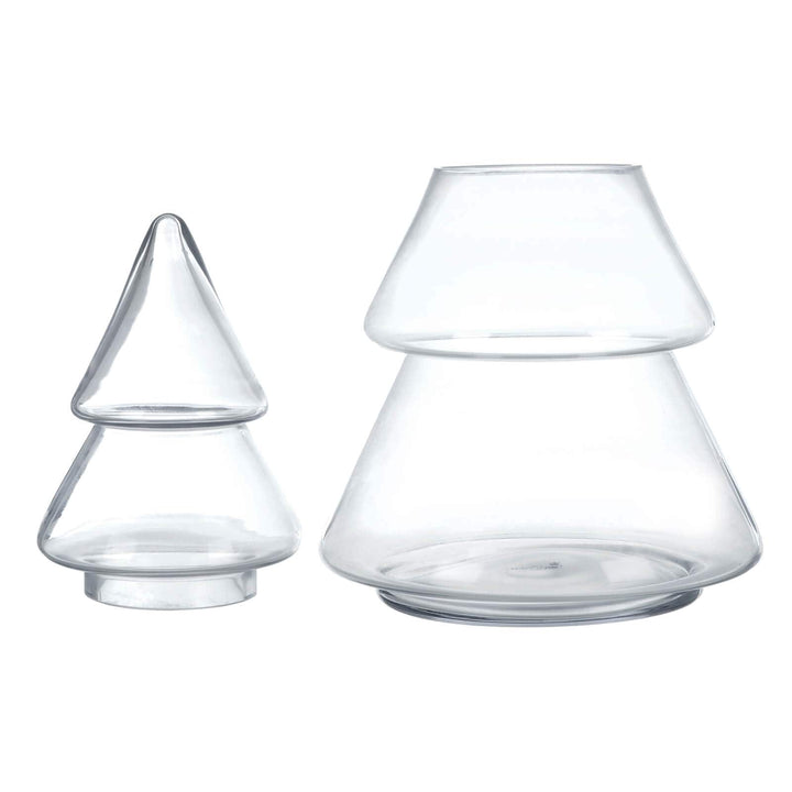 4 tier christmas tree shaped storage jar with lid removed and to the side on white background