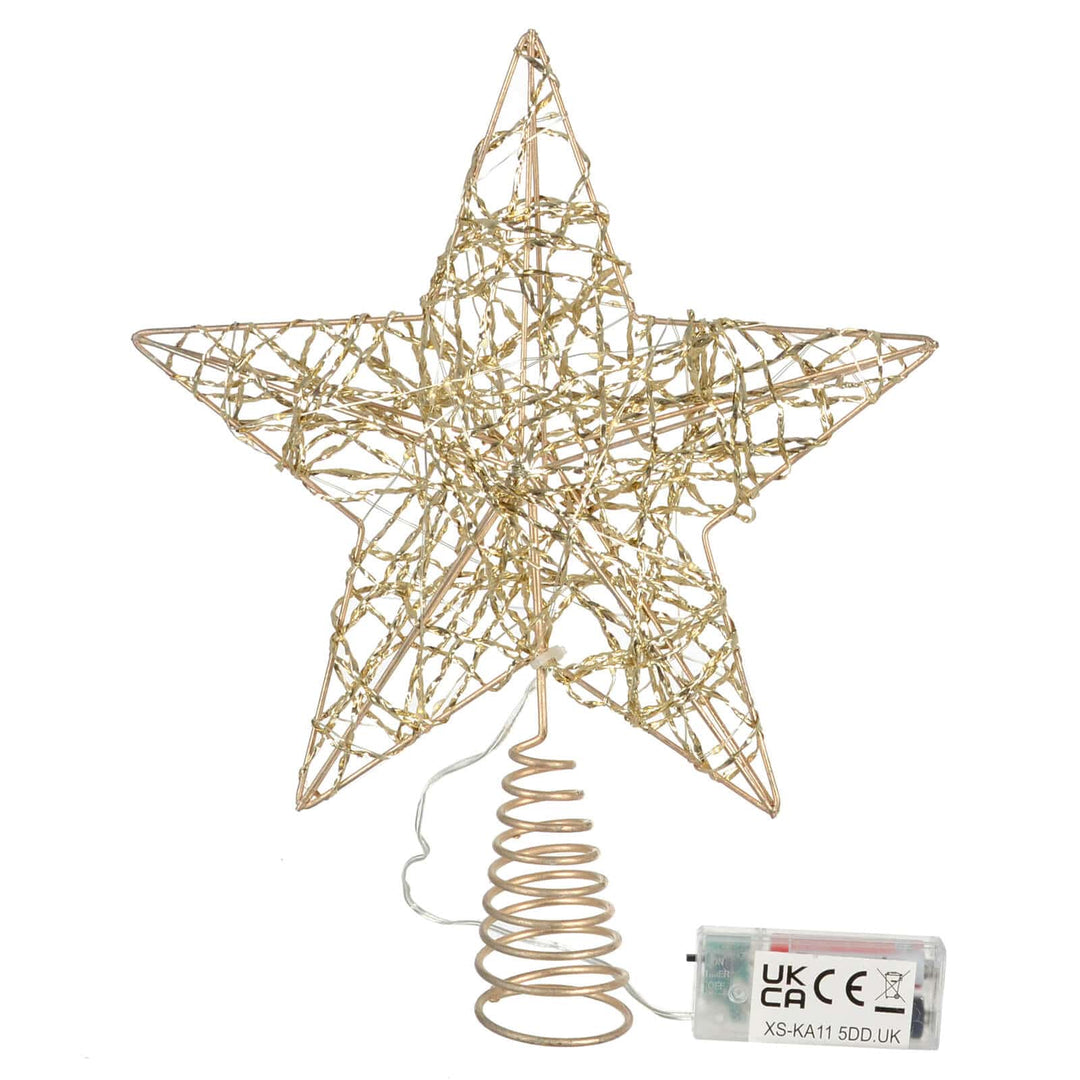 Mr Crimbo Gold Metal Star Light Up Christmas Tree Topper Warm White