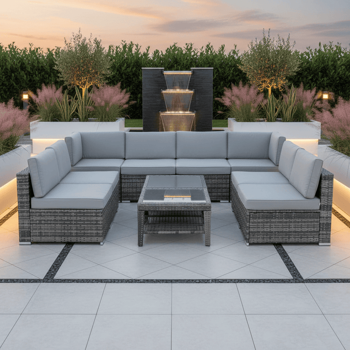 Monaco 10pc Garden Sofa Set Grey Rattan Patio Furniture