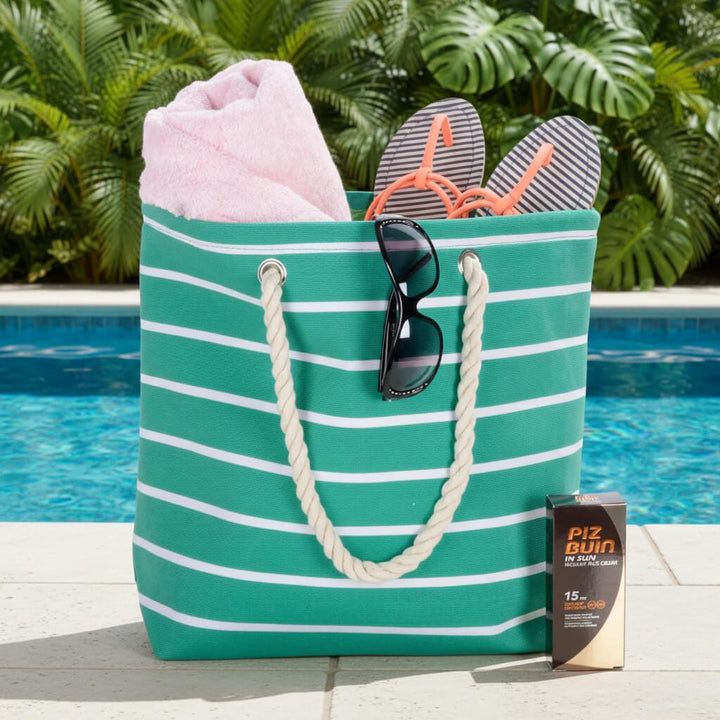 Womens Striped Canvas Beach Shoulder Bag Shopping Tote (Slight Seconds)