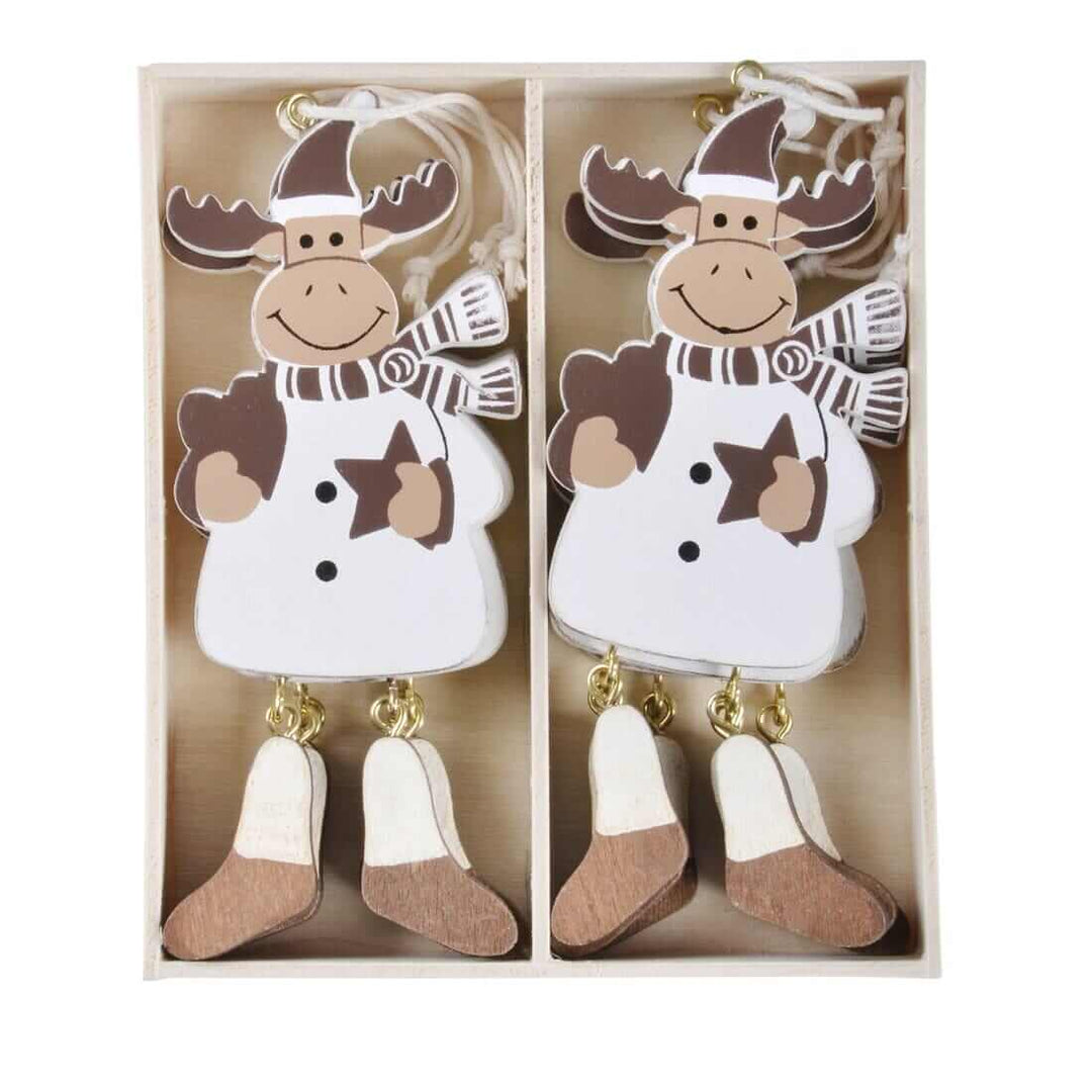 Wooden box of Christmas Reindeer wooden tree decorations