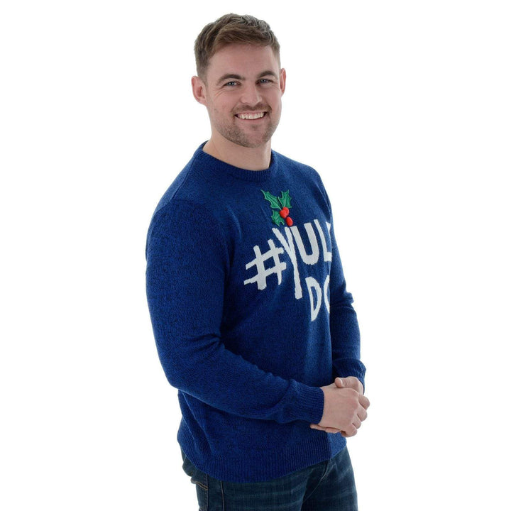Mens Funny Novelty Knitted Blue Christmas Jumper 