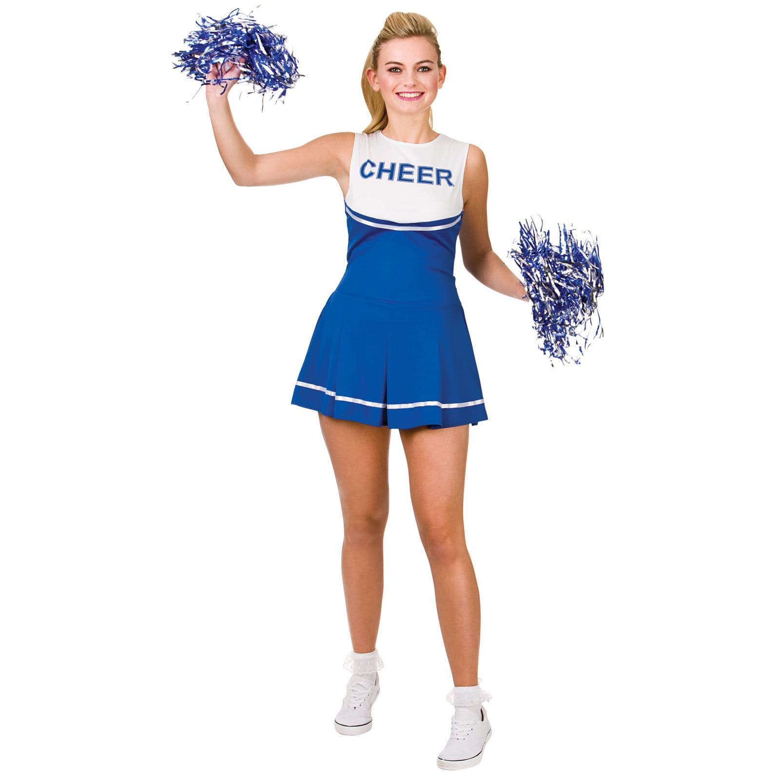 Womens Cheerleader Blue White Fancy Dress Halloween Costume XS Stock