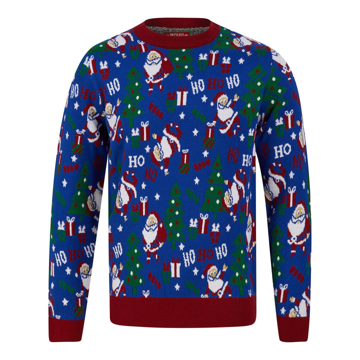 Mens Santa Ho Ho Ho Christmas Jumper Blue / S