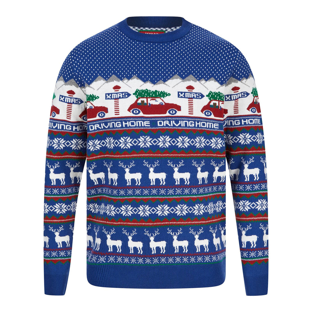 Mens Driving Home Fair Isle Style Christmas Jumper Sapphire / S
