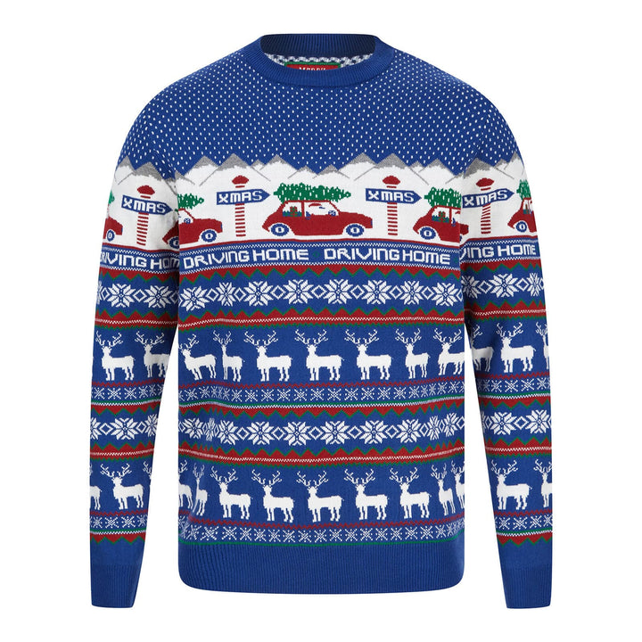 Mens Driving Home Fair Isle Style Christmas Jumper Sapphire / S