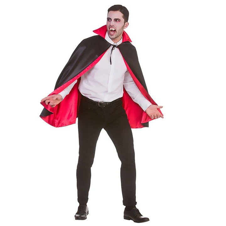 Super Deluxe Black Satin Vampire Cape Red Lining 80/140cm 80cm