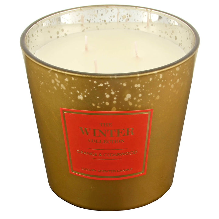 Winter Collection Large 3 Wick Scented Candle Metallic Finish Orange &amp; Cedarwood