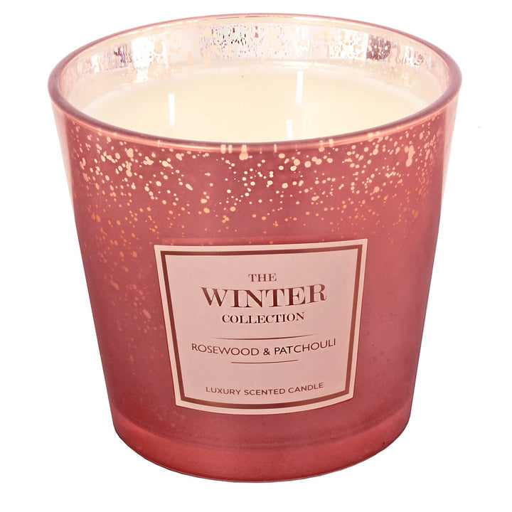 Winter Collection Large 3 Wick Scented Candle Metallic Finish Rosewood &amp; Patchouli