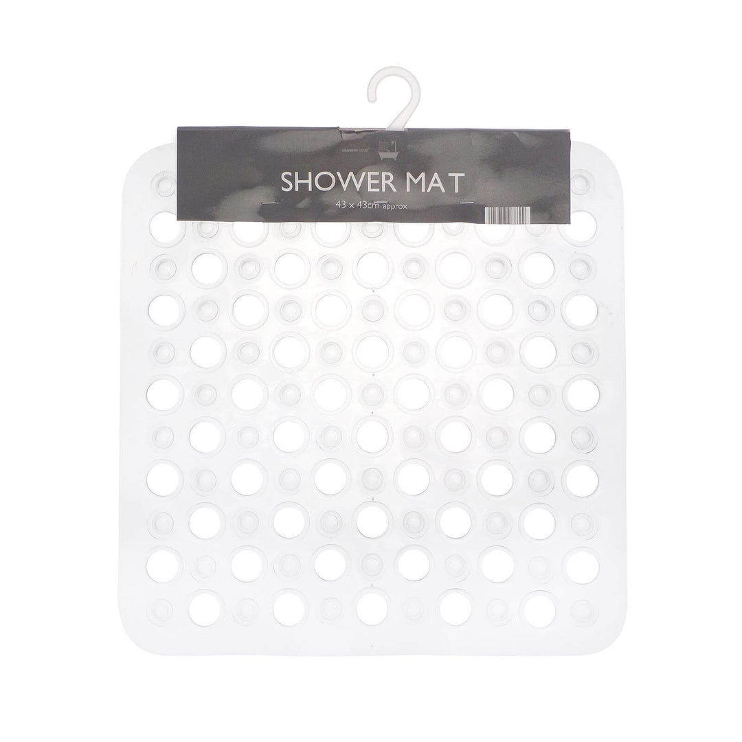 Shower Mat PVC Safety Suction Cups Retro Style Square 43cm Clear