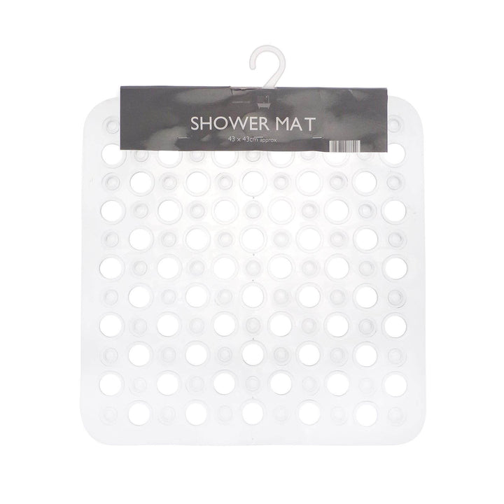 Shower Mat PVC Safety Suction Cups Retro Style Square 43cm Clear