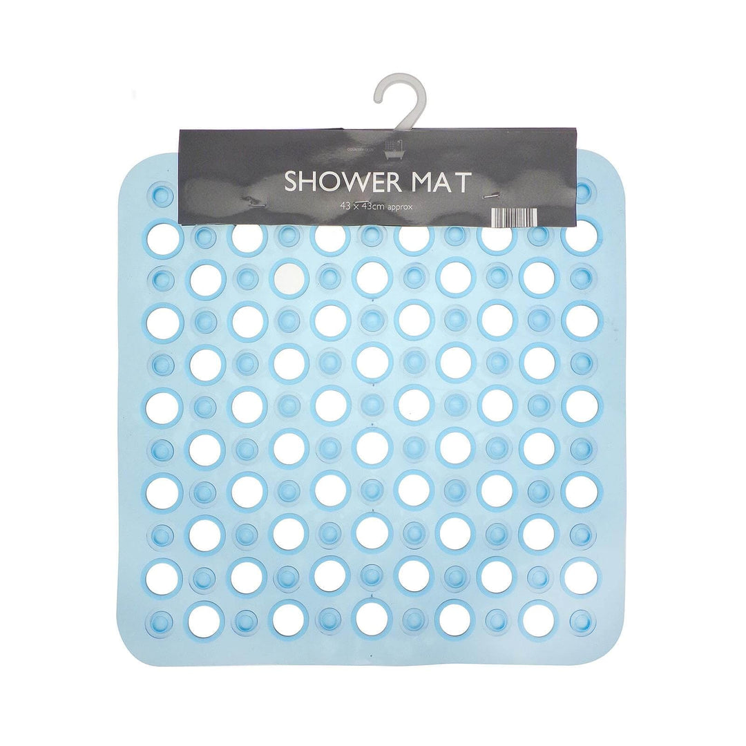 Shower Mat PVC Safety Suction Cups Retro Style Square 43cm Blue