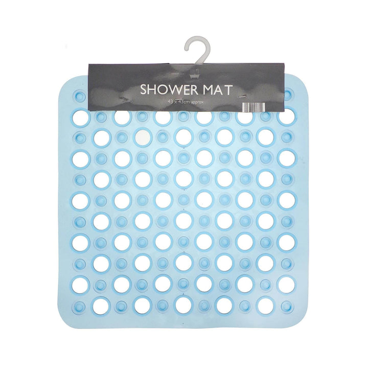 Shower Mat PVC Safety Suction Cups Retro Style Square 43cm Blue