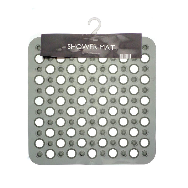 Shower Mat PVC Safety Suction Cups Retro Style Square 43cm Grey