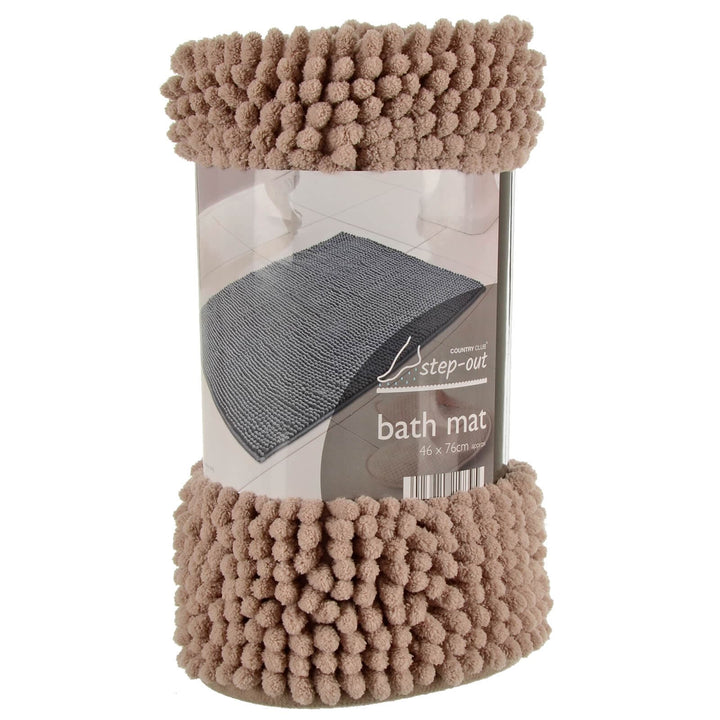 Step-Out Bath &amp; Shower Mat Shaggy Noodle Pile Fibre Non-Slip 46 x 76cm / Natural