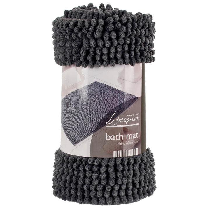 Step-Out Bath &amp; Shower Mat Shaggy Noodle Pile Fibre Non-Slip 46 x 76cm / Grey