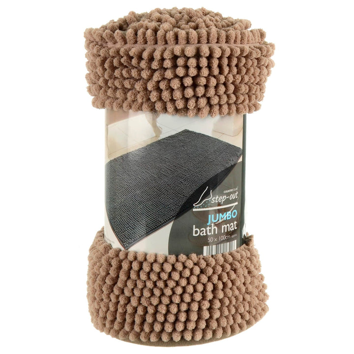 Step-Out Bath &amp; Shower Mat Shaggy Noodle Pile Fibre Non-Slip 50 x 100cm / Natural