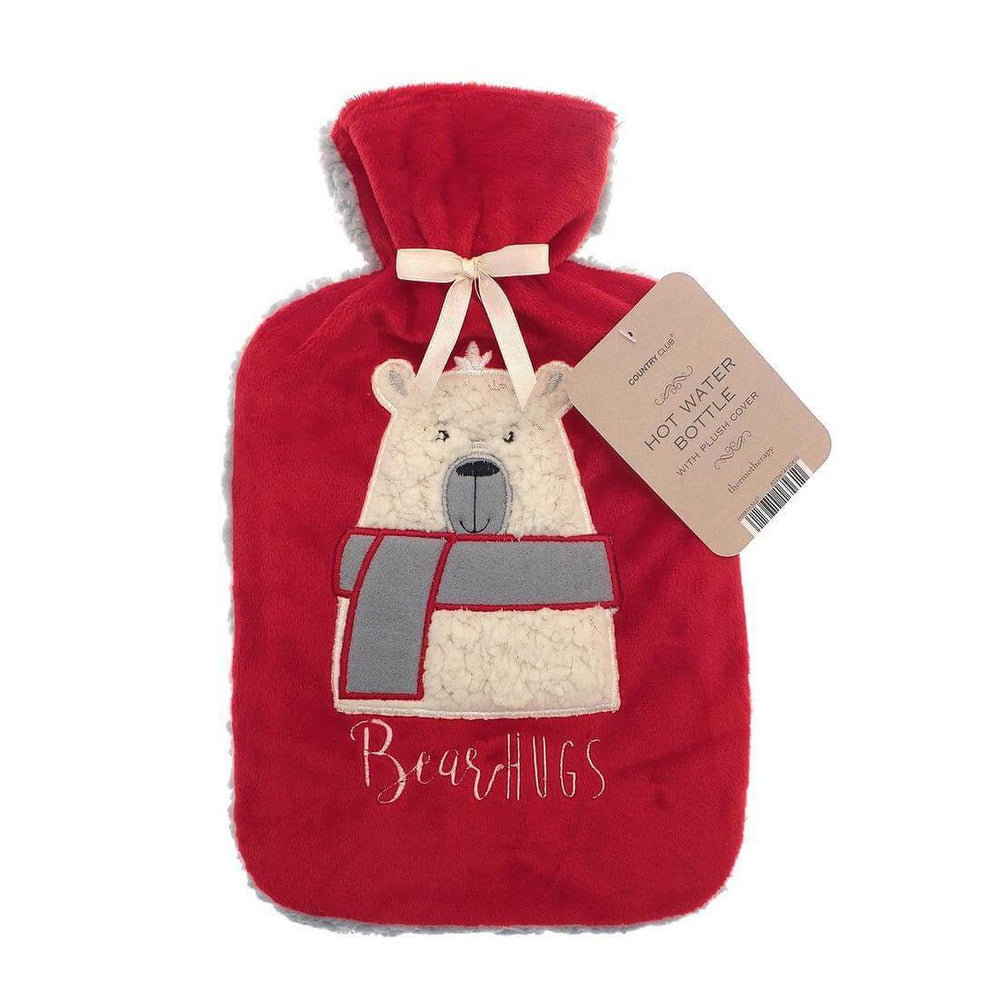 Hot Water Bottle Large Sherpa Fleece Cover Embroidery Slogan Bear