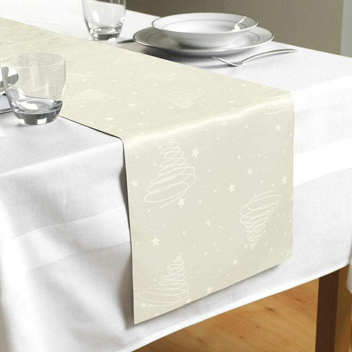 Christmas Xmas Tree Jacquard Festive Table Runner Decoration Cream