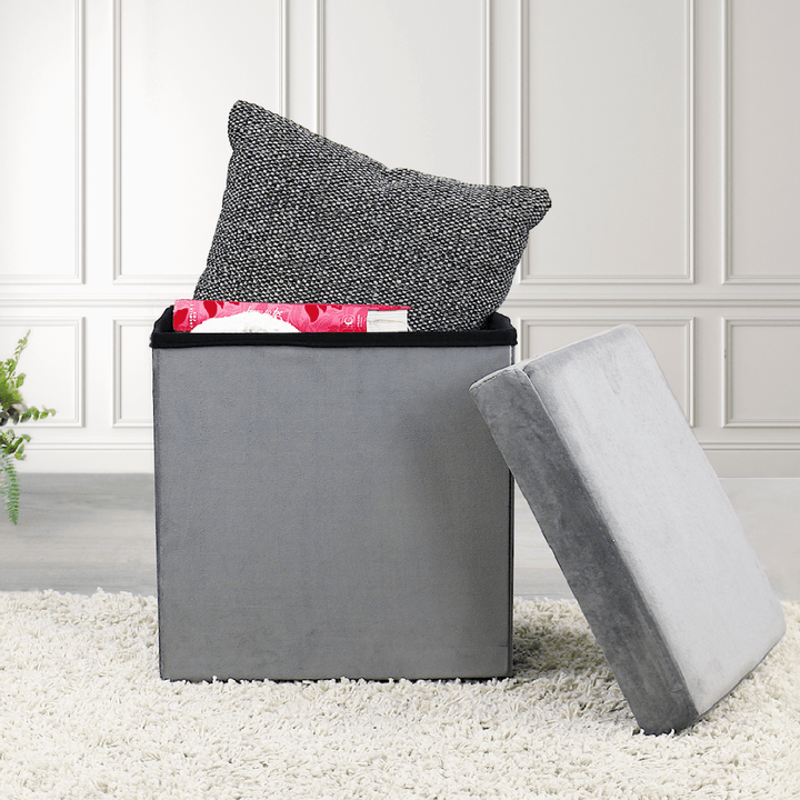 Hodge &amp; Hodge Velvet Effect Storage Ottoman With Lid