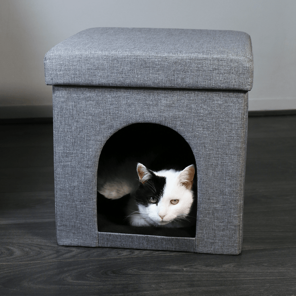 Grey Foldable Pet House Ottoman Seat Cat Dog Kennel Bed 38cm