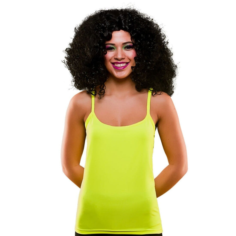 80s Neon Vest Top Fancy Dress Costume Disco Halloween Party Yellow / S