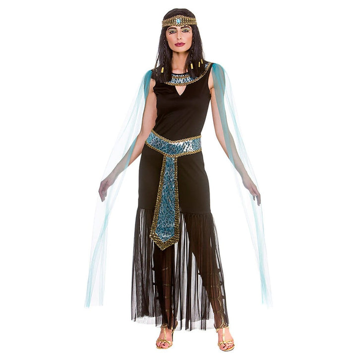 Princess Cleopatra Egypt Black Aqua Womens Fancy Dress Costume S