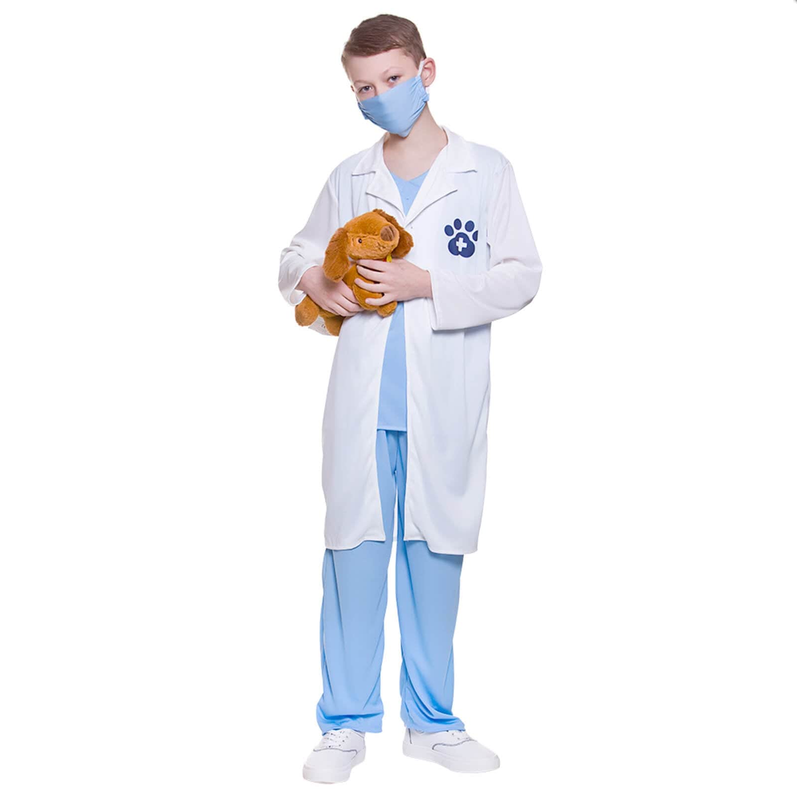 Animal Loving Vet Kids Costume White Coat Blue Scrubs Mask L 8 10 years