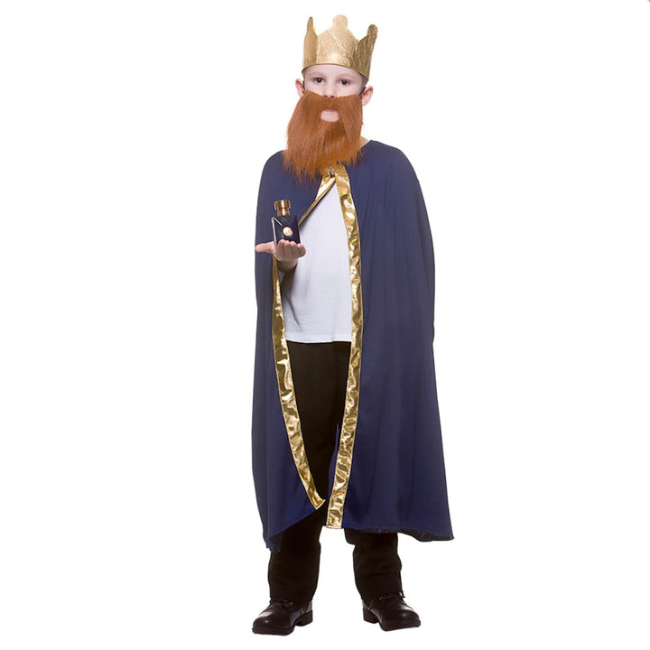 Childs King Queen Robe &amp; Crown Set Gold Trim Fancy Dress 85cm Blue