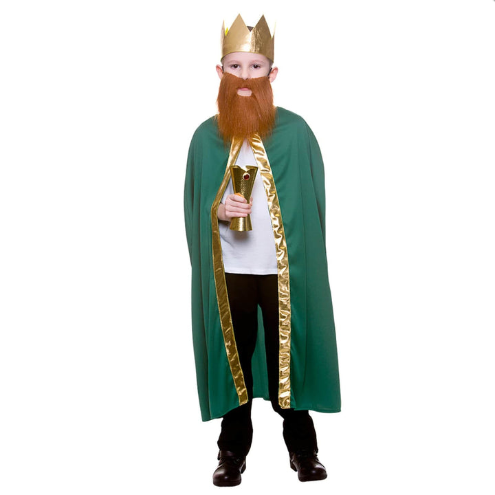 Childs King Queen Robe &amp; Crown Set Gold Trim Fancy Dress 85cm Green