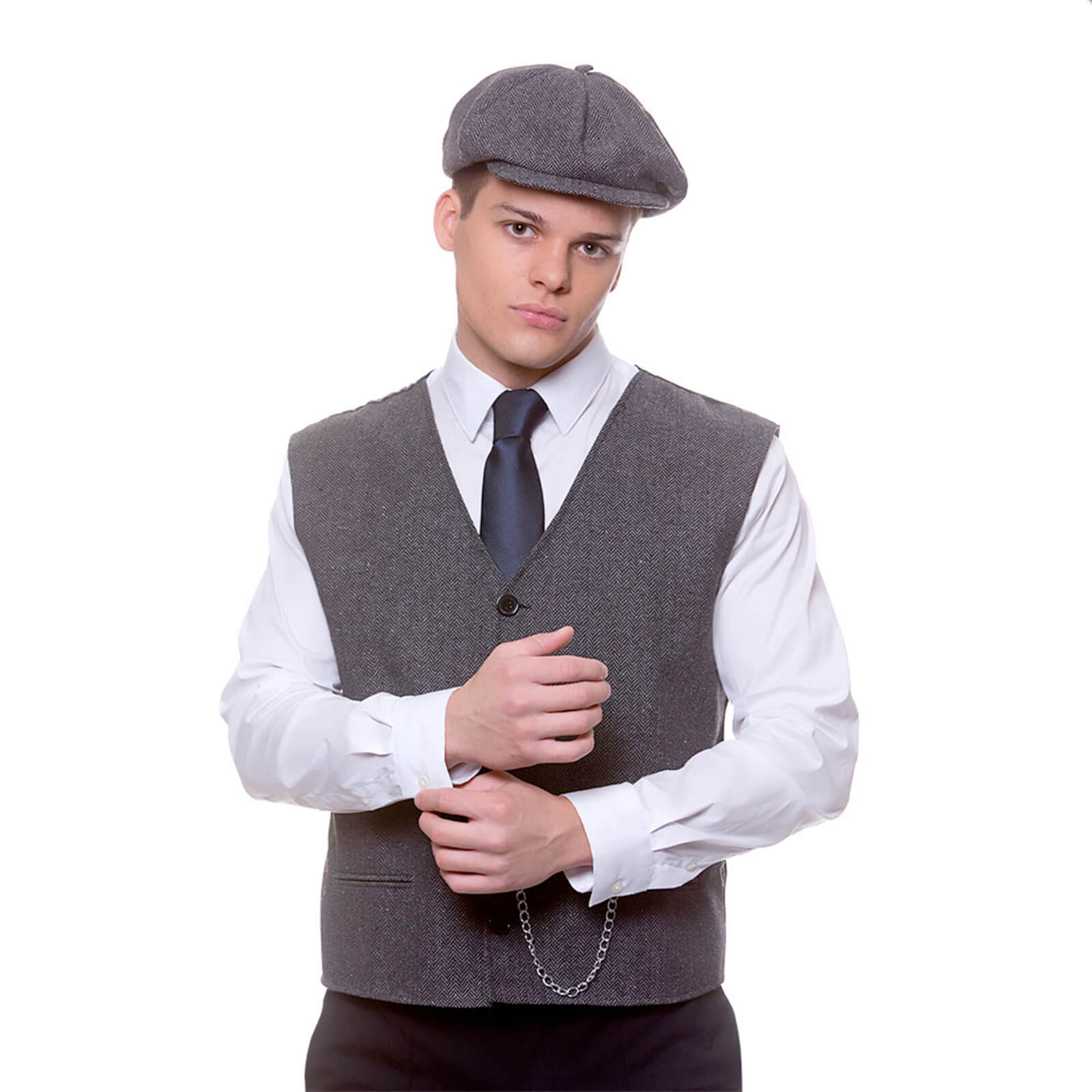Buy Mens 1920 s Gangster Waistcoat Cap Gatsby Blinders XS Stock XS Stock