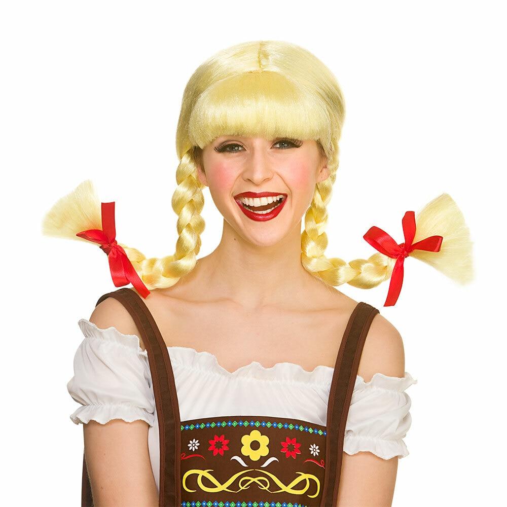 Funny Bavarian Beer Girl Wig Blonde Braids Fancy Dress