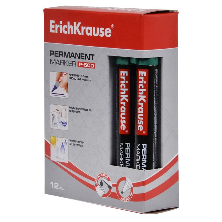 12 x ErichKrause Green Permanent Marker Pens Chisel P-500