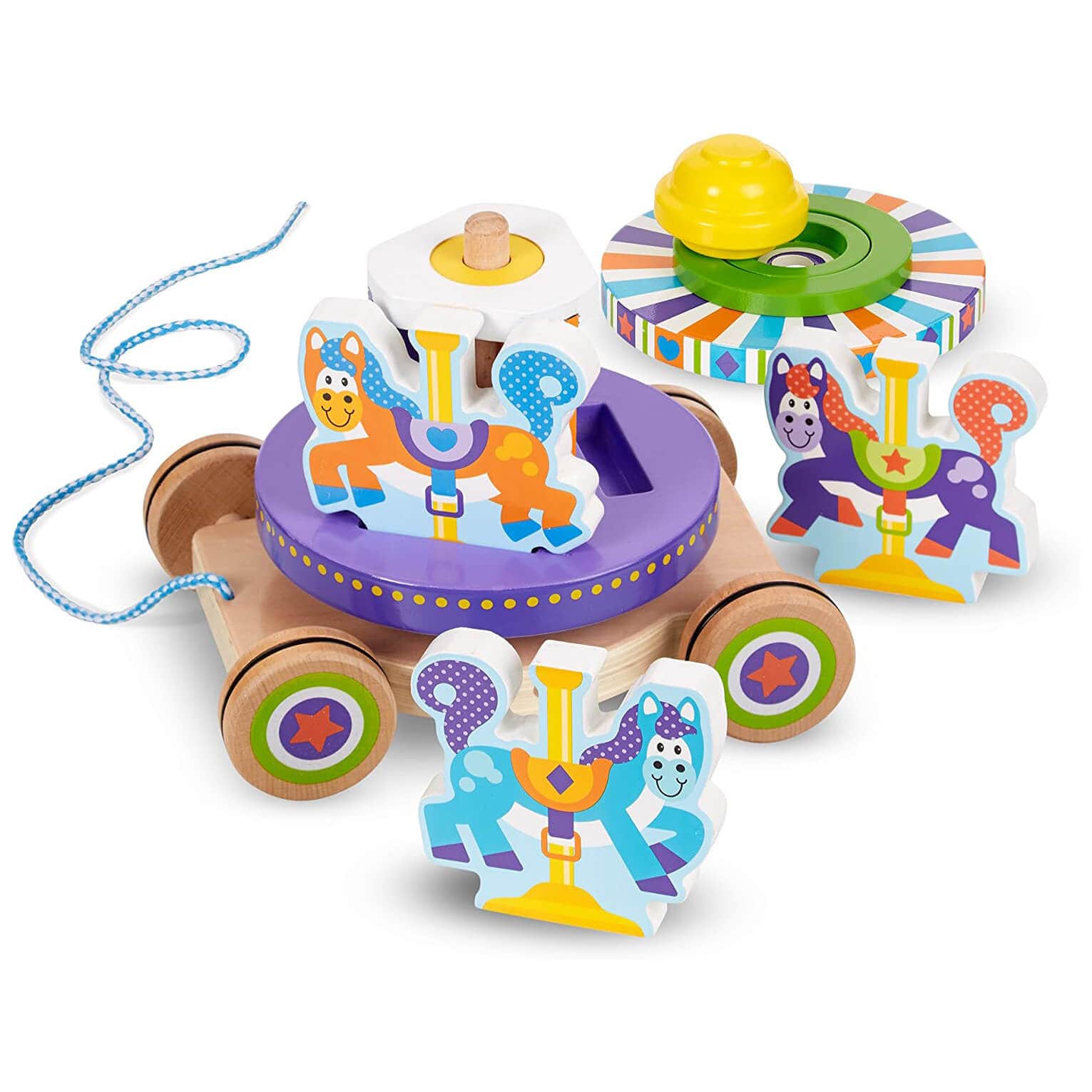 Buy Carousel Pull Toy Wooden Horses Toddler XS Stock XS Stock