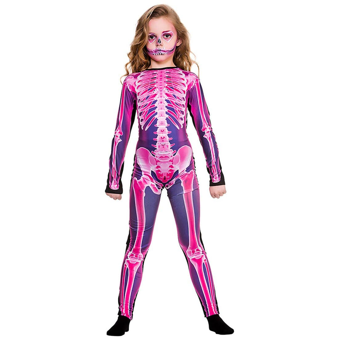 Kids X-Ray Jumpsuit Pink Skeleton Purple Fancy Dress Costume M