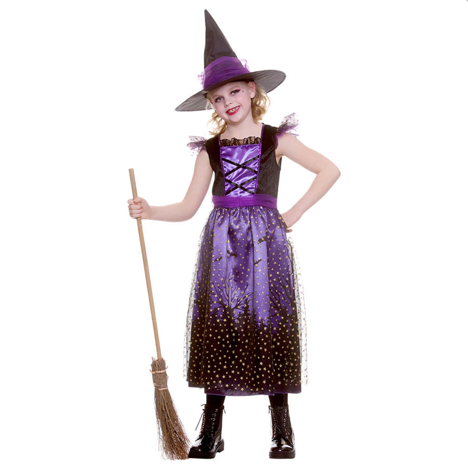 Stunning Deluxe Enchanting Witch Costume - Black and Purple Satin Dress ...