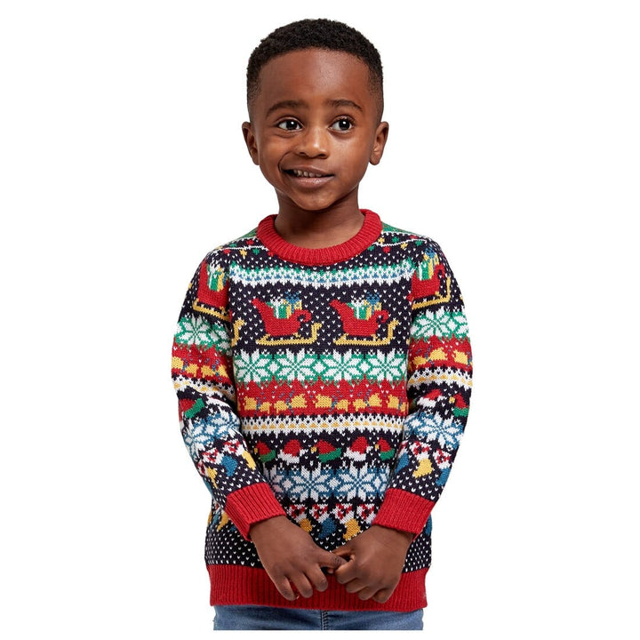 Kids Christmas Jumper Multi Colour Xmas Icon Knit Pattern 3-4
