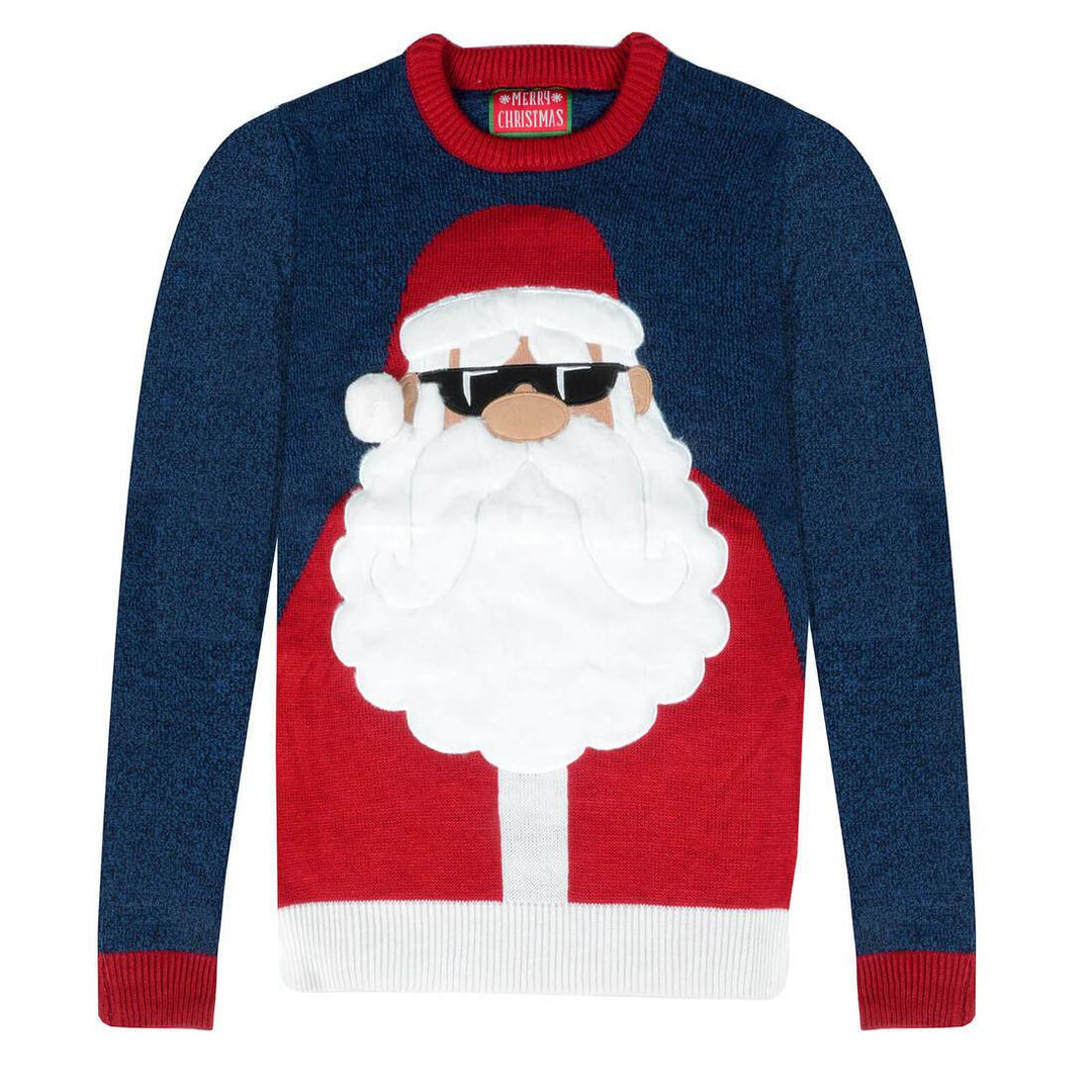 Mens Santa Sunglasses Christmas Jumper Novelty Sweater Knit Navy / S