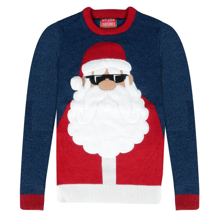Mens Santa Sunglasses Christmas Jumper Novelty Sweater Knit Navy / S