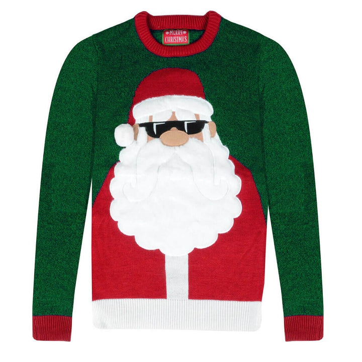 Mens Santa Sunglasses Christmas Jumper Novelty Sweater Knit Dark Green / S