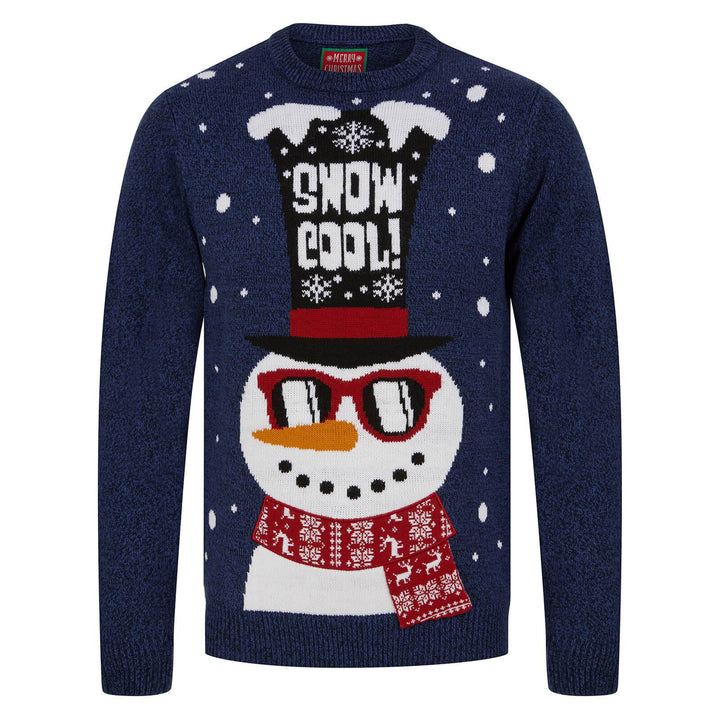 Mens LED Snowman Christmas Jumper Snow Cool Light Up Shades Ink & Sapphire / S
