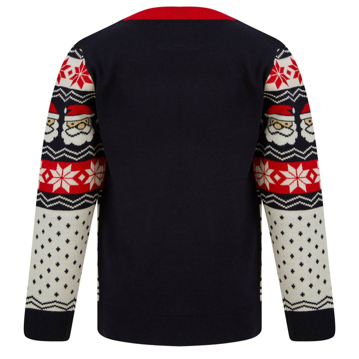 Kids Christmas Jumper Santa Head Snowflakes Red Black Nordic