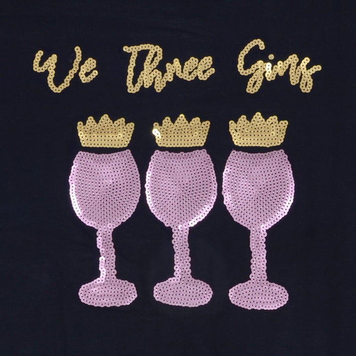 Womens Novelty Christmas Jumper Sequins We Three Gins Black